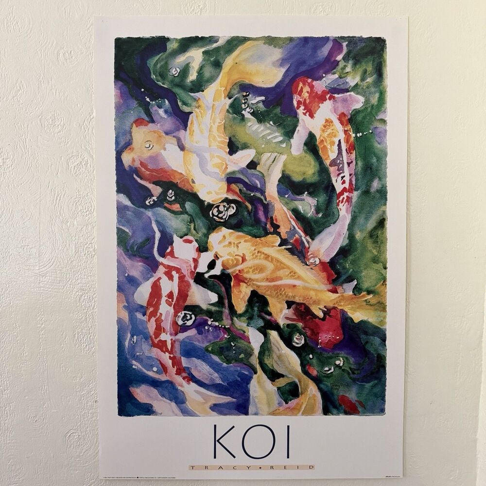 Tracy Reid 1991 Litho Poster Art Print Koi Fish Large 36x24” Watercolor